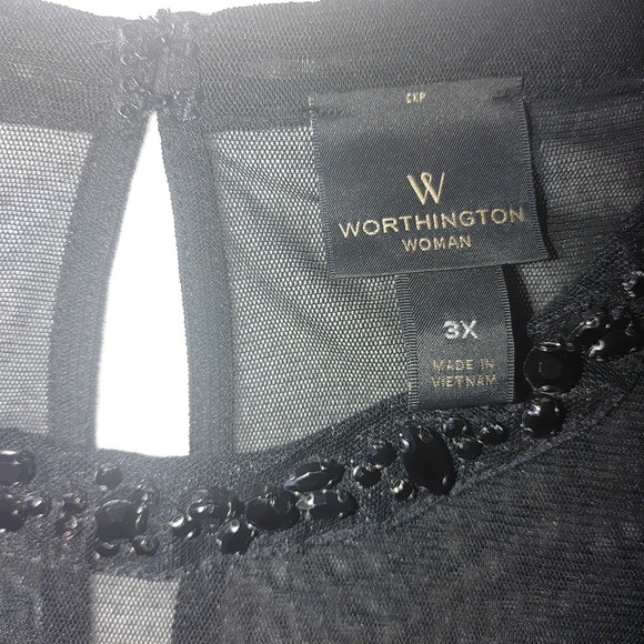 Worthington Woman Size 3X Sleeveless Blouse Animal Print Embellished Collar. - Picture 4 of 6